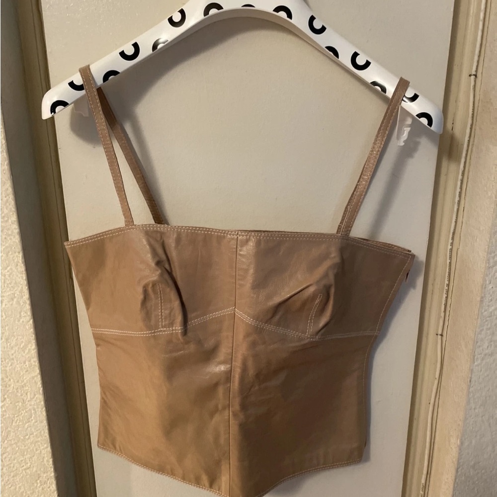 iceberg leather  strap top brown top  sz 40 usa s
